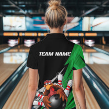 Load image into Gallery viewer, Black And Green Custom Funny Turkey Thanksgiving Bowling Team Quarter-Zip Shirts For Women IPHW8876
