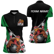 Load image into Gallery viewer, Black And Green Custom Funny Turkey Thanksgiving Bowling Team Quarter-Zip Shirts For Women IPHW8876