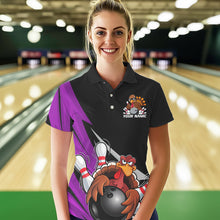 Load image into Gallery viewer, Black And Purple Custom Funny Turkey Thanksgiving Bowling Team Polo Shirts For Women IPHW8877