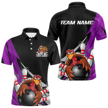 Load image into Gallery viewer, Black And Purple Custom Funny Turkey Thanksgiving Bowling Team Polo Shirts For Men IPHW8877