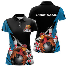 Load image into Gallery viewer, Black And Blue Custom Funny Turkey Thanksgiving Bowling Team Polo Shirts For Women IPHW8878