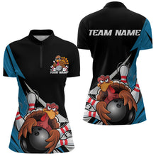 Load image into Gallery viewer, Black And Blue Custom Funny Turkey Thanksgiving Bowling Team Quarter-Zip Shirts For Women IPHW8878