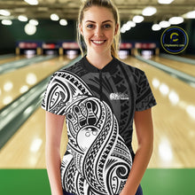 Load image into Gallery viewer, Custom Black And White Maori Style Koru Spiral Tribal Women Bowling Quarter-Zip Shirt IPHW10949