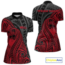 Load image into Gallery viewer, Custom Black And Red Maori Style Koru Spiral Tribal Women Bowling Quarter-Zip Team Shirt IPHW10950