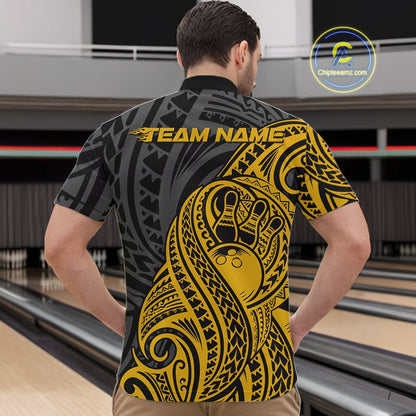 Custom Black And Yellow Maori Style Koru Spiral Tribal Men Bowling Quarter-Zip Team Shirt IPHW10953