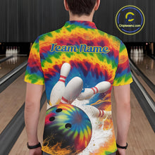 Load image into Gallery viewer, Custom Colorful Tie Dye Bowling Polo Shirts For Men, Rainbow Bowling Outfit IPHW9114