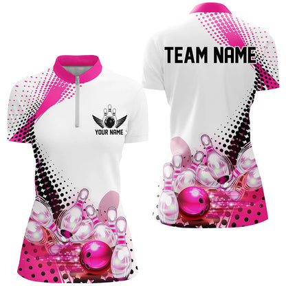 Custom Bowling Uniforms, Pink Outfit Bowling Shirts For Women Bowling Team Shirts IPHW7129
