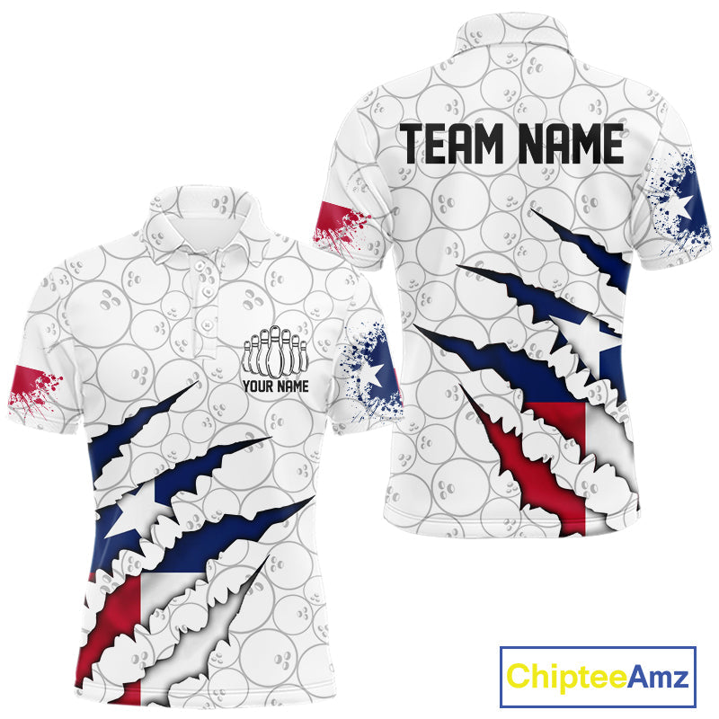 Custom Texas Flag Bowling Team Polo Shirts For Men, Texas Bowling League Shirt IPHW9834