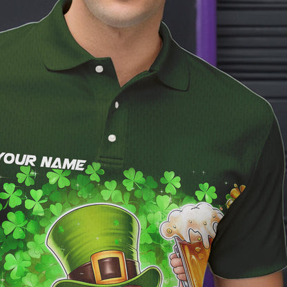 Funny Leprechaun And Beer Custom St Patricks Day Bowling Polo Shirts For Men, Irish Bowling IPHW8382