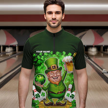 Load image into Gallery viewer, Funny Leprechaun And Beer Custom St Patricks Day Bowling Quarter-Zip Shirts For Men, Irish Bowling IPHW8382