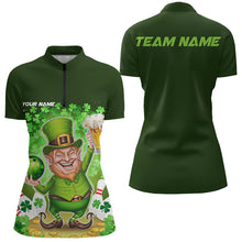 Load image into Gallery viewer, Funny Leprechaun And Beer Custom St Patricks Day Bowling Womens Quarter-Zip Shirts IPHW8382