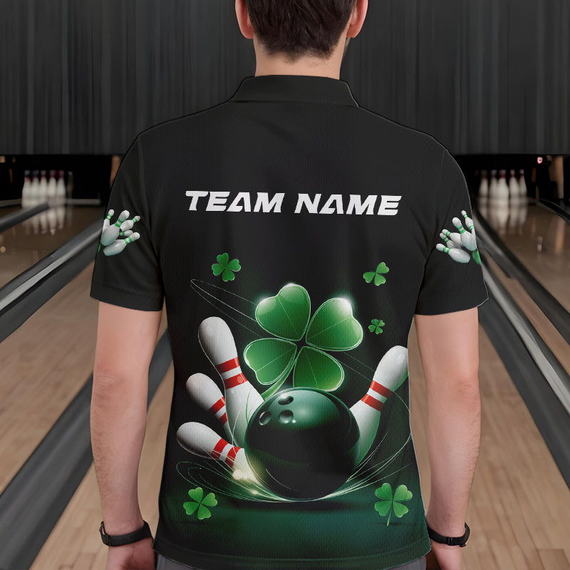 Custom Green Shamprock Saint Patricks Bowling Polo Shirts For Men, Lucky Bowling Team Shirt IPHW8571