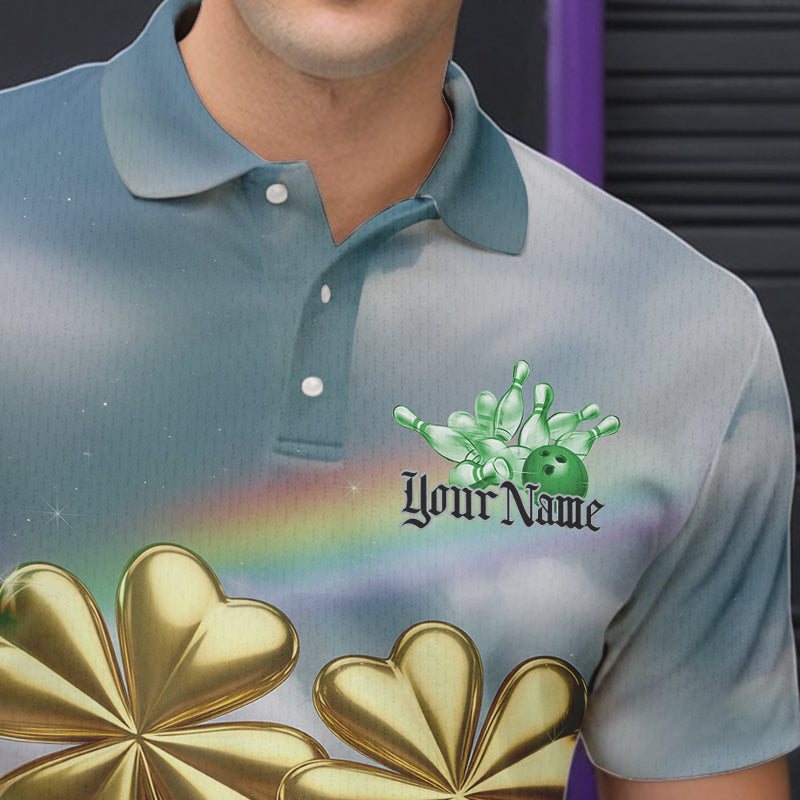 Custom Saint Patricks Day Bowling Polo Team Shirts For Men, Lucky Bowling League Shirt IPHW8573