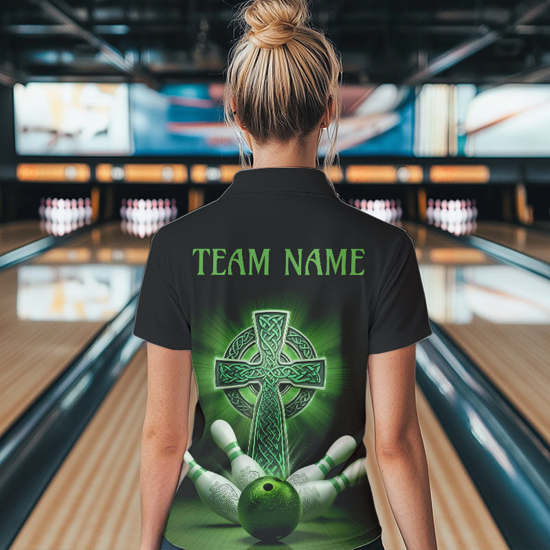 Custom Celtic Cross Faith Bowling Polo Team Shirts For Women, Bowlers Outfits IPHW8577