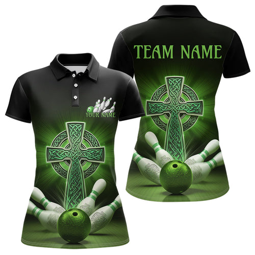 Custom Celtic Cross Faith Bowling Polo Team Shirts For Women, Bowlers Outfits IPHW8577