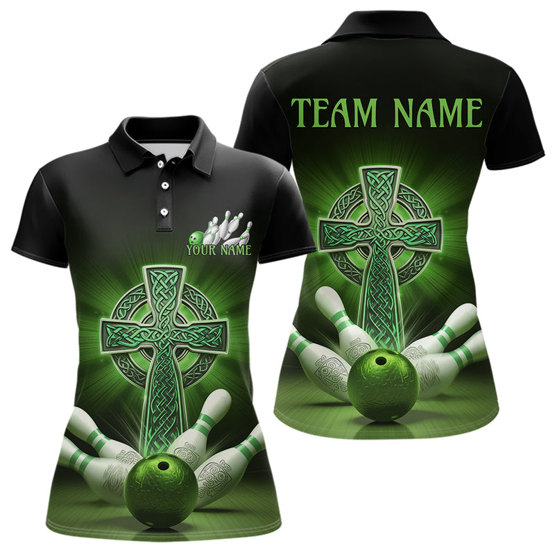 Custom Celtic Cross Faith Bowling Polo Team Shirts For Women, Bowlers Outfits IPHW8577