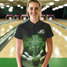 Load image into Gallery viewer, Custom Celtic Cross Faith Bowling Quarter-Zip Team Shirts For Women, Bowlers Outfits IPHW8577