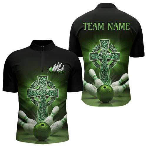 Custom Celtic Cross Faith Bowling Quarter-Zip Team Shirts For Men, Bowlers Outfits IPHW8577
