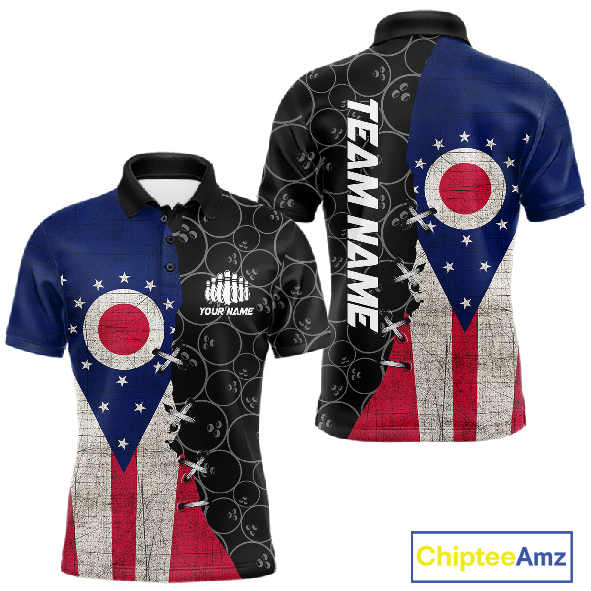 Ohio Flag Custom Bowling Team Shirts For Men, Patriotic Bowling League Shirt IPHW10720