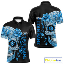 Load image into Gallery viewer, Blue Sugar Skull Tattoo Custom Men Bowling Polo Shirt, Halloween Team Bowling Jerseys IPHW10723
