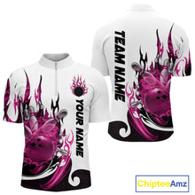 Load image into Gallery viewer, Custom Pink Flame Bowling Team Jerseys, Bowling League Quarter-Zip Shirt For Men IPHW10726