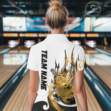 Load image into Gallery viewer, Custom Yellow Flame Bowling Team Jerseys, Bowling League Polo Shirt For Women IPHW10728