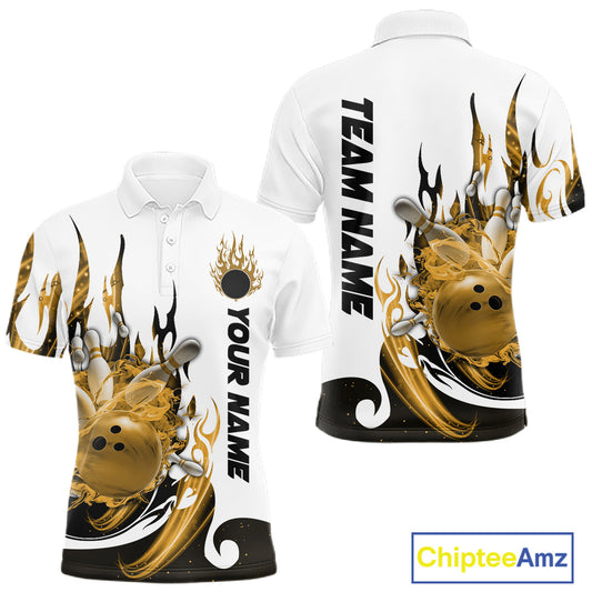 Custom Yellow Flame Bowling Team Jerseys, Bowling League Polo Shirt For Men IPHW10728