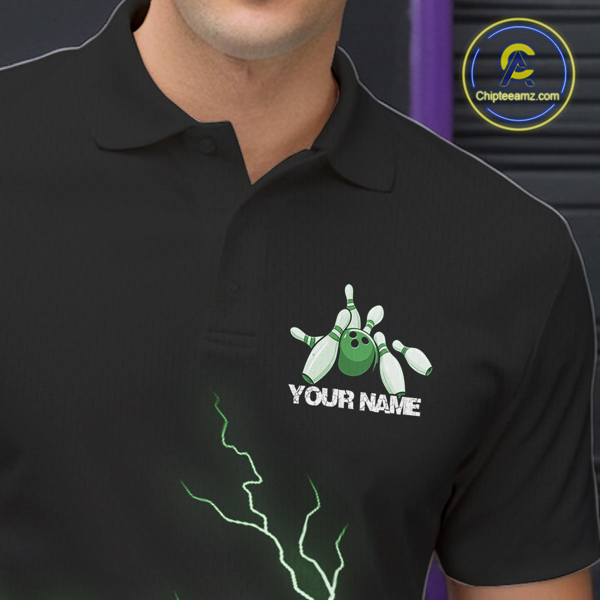 Custom Green Lightning Bowling Ball With Wings Bowling Men Team Shirt, Bowling Jerseys IPHW10730