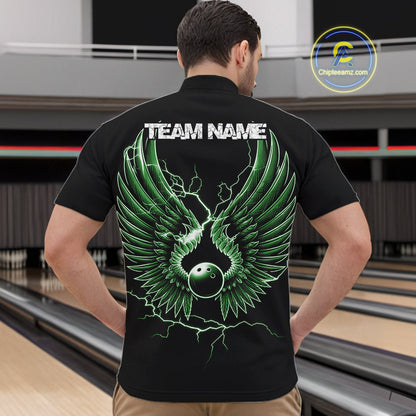 Custom Green Lightning Bowling Ball With Wings Bowling Men Team Shirt, Bowling Jerseys IPHW10730