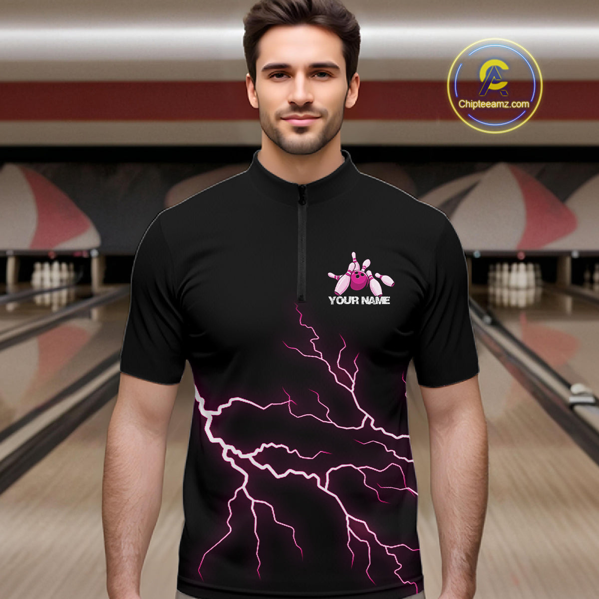 Custom Pink Lightning Bowling Ball With Wings Bowling Men Team Shirt, Bowling Jerseys IPHW10731