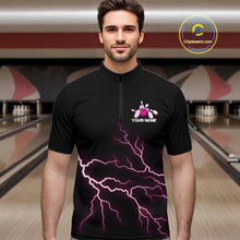 Load image into Gallery viewer, Custom Pink Lightning Bowling Ball With Wings Bowling Men Team Shirt, Bowling Jerseys IPHW10731