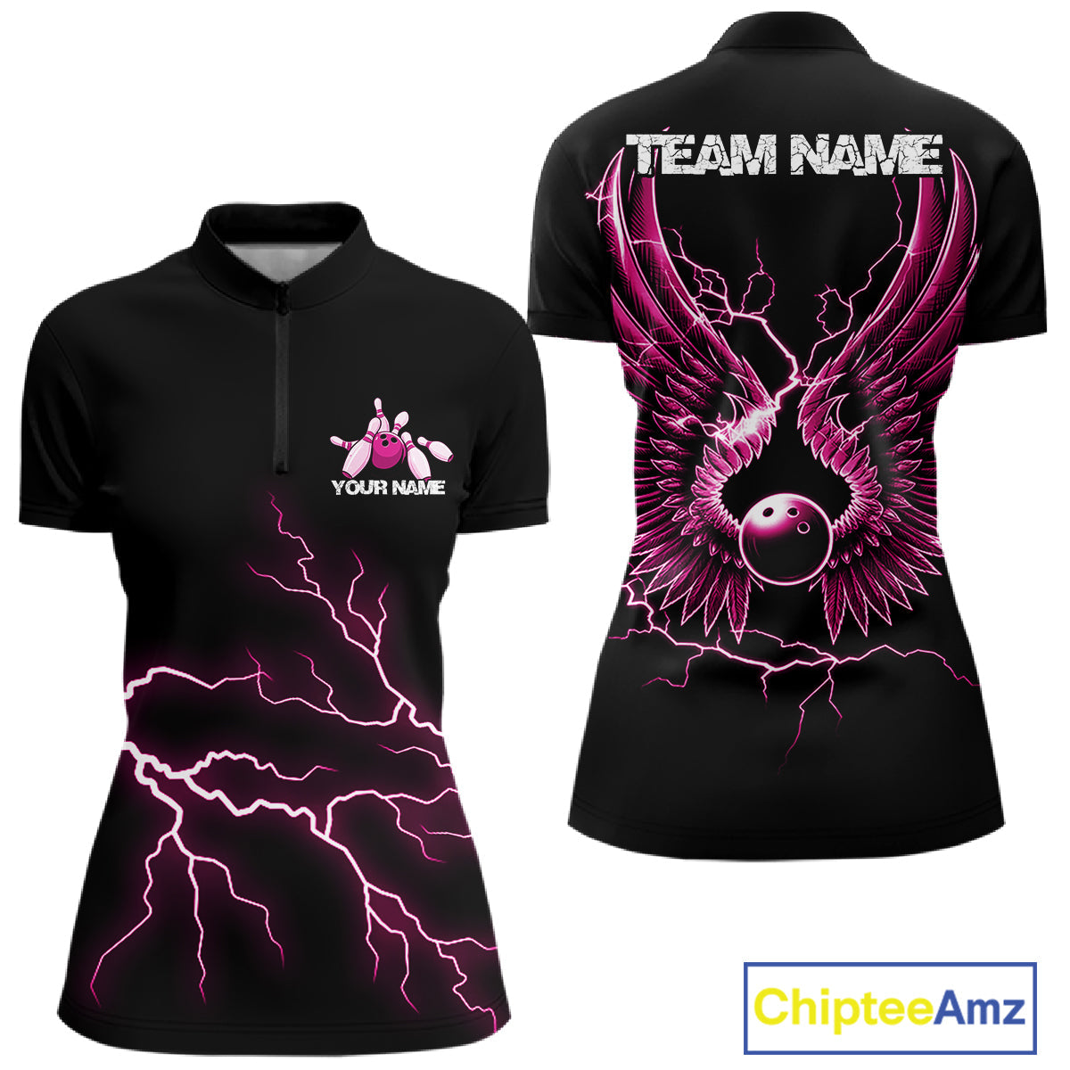 Custom Pink Lightning Bowling Ball With Wings Bowling Women Team Shirt, Bowling Jerseys IPHW10731