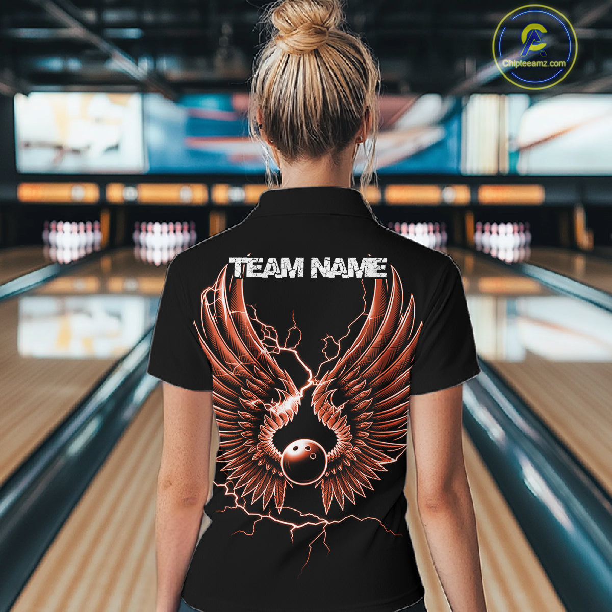 Custom Orange Lightning Bowling Ball With Wings Bowling Women Team Shirt, Bowling Jersey IPHW10733