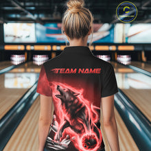 Load image into Gallery viewer, Red Flame Wolf Custom Bowling Team Shirt For Women, Fire Wolf Bowling Jerseys IPHW10735