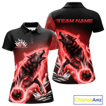 Load image into Gallery viewer, Red Flame Wolf Custom Bowling Team Shirt For Women, Fire Wolf Bowling Jerseys IPHW10735