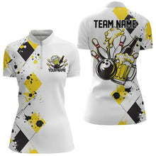 Load image into Gallery viewer, Yellow Argyle Pattern Custom Funny Bowling And Beer Team Quarter-Zip Shirts For Women IPHW8889