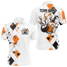 Load image into Gallery viewer, Orange Argyle Pattern Custom Funny Bowling And Beer Team Polo Shirts For Men IPHW8890