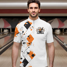 Load image into Gallery viewer, Orange Argyle Pattern Custom Funny Bowling And Beer Team Quarter-Zip Shirts For Men IPHW8890