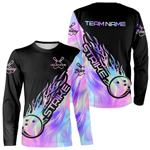 Strike Bowling Long Sleeve Shirts For Men, Custom Hologram Bowling Team Shirts Bowler Outfit IPHW5242
