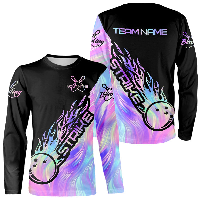 Strike Bowling Long Sleeve Shirts For Men, Custom Hologram Bowling Team Shirts Bowler Outfit IPHW5242