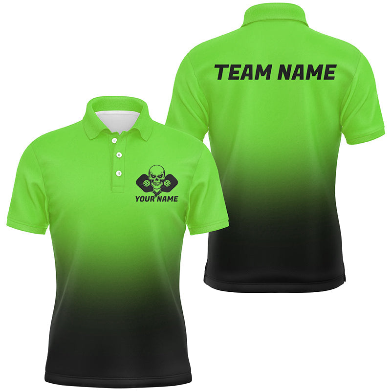 Black And Green Custom Skull Pickleball Shirts For Men, Halloween Pickleball Team Outfit IPHW7462