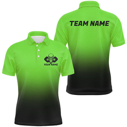 Black And Green Custom Skull Pickleball Shirts For Men, Halloween Pickleball Team Outfit IPHW7462