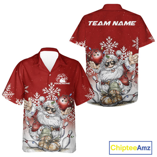 Custom Funny Santa Claus Christmas Bowling Men And Women Hawaiian Shirts, Xmas Bowling Team Shirt IPHW10108