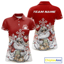 Load image into Gallery viewer, Custom Funny Santa Claus Christmas Bowling Women Polo Shirts, Xmas Bowling Team Shirt IPHW10108