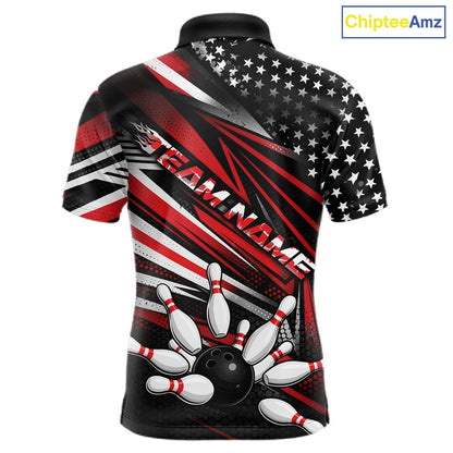 Custom Black And Red US Flag Patriotic Strike Bowling Team Shirt, Freedom Bowling League Shirt Bowler Jerseys IPHW10457