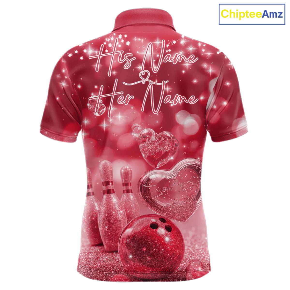Custom Red Valentine Bowling Couple Shirts, Red Heart Theme Bowling Jerseys With His Name And Her Name IPHW10467