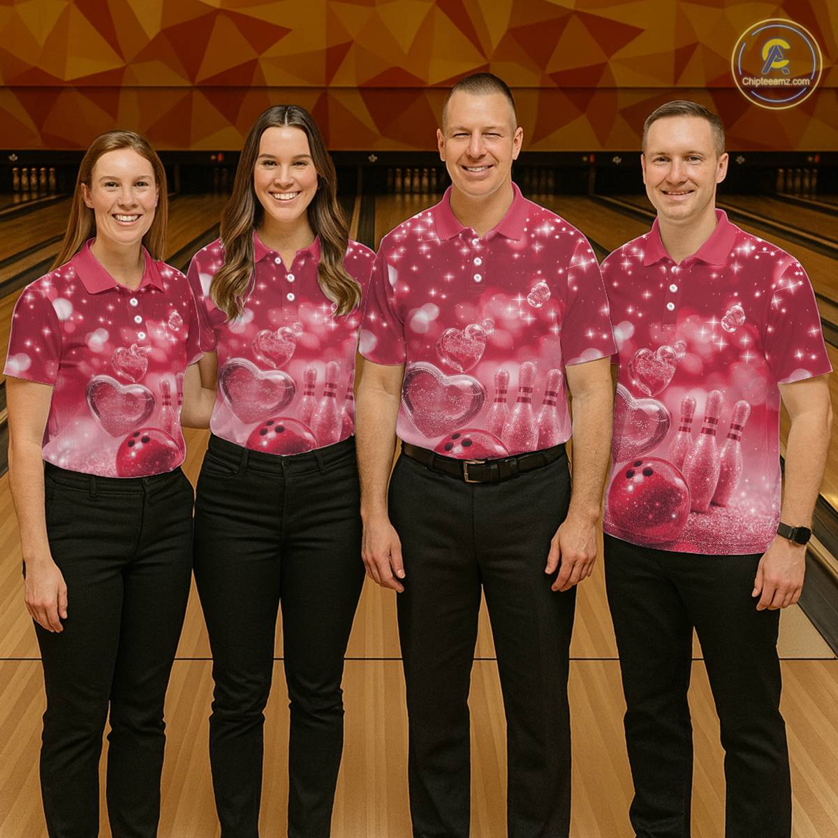 Custom Red Valentine Bowling Couple Shirts, Red Heart Theme Bowling Jerseys With His Name And Her Name IPHW10467