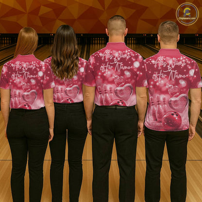 Custom Red Valentine Bowling Couple Shirts, Red Heart Theme Bowling Jerseys With His Name And Her Name IPHW10467