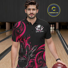 Load image into Gallery viewer, Custom Black And Pink Tribal Flame Bowling Men Shirts, Bowling League Shirt Team Jerseys IPHW10737