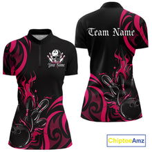 Load image into Gallery viewer, Custom Black And Pink Tribal Flame Bowling Women Shirts, Bowling League Team Jerseys IPHW10737
